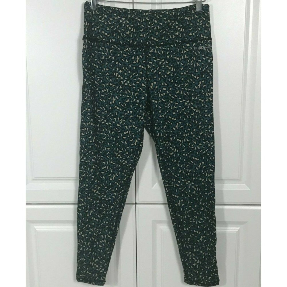 BCBGeneration Leggings Womens Size L Green Animal Print High Waisted Pocket